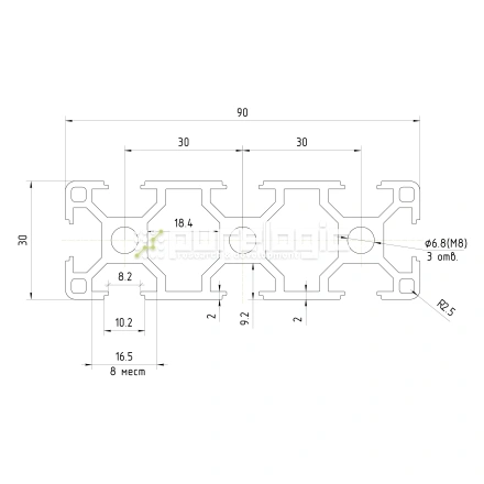 Профиль алюминиевый HXB3090E-8 фото