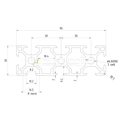 Профиль алюминиевый HXB3090E-8 фото
