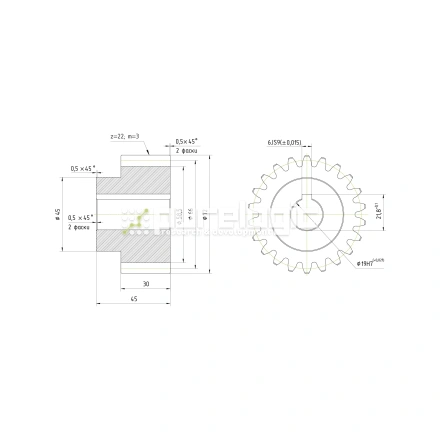 Шестерня прямозубая GS3-T22D19 фото