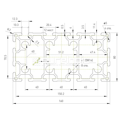 Профиль алюминиевый HXB80160B-10 фото