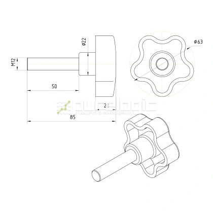 Ручка пятилепестковая 100208-63*M12*50 фото
