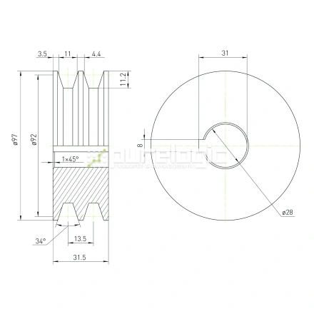 Шкив DP2A-28-100 фото