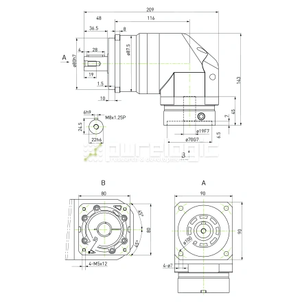 Редуктор планетарный прецизионный угловой 90EVB5K-S22-P0 фото